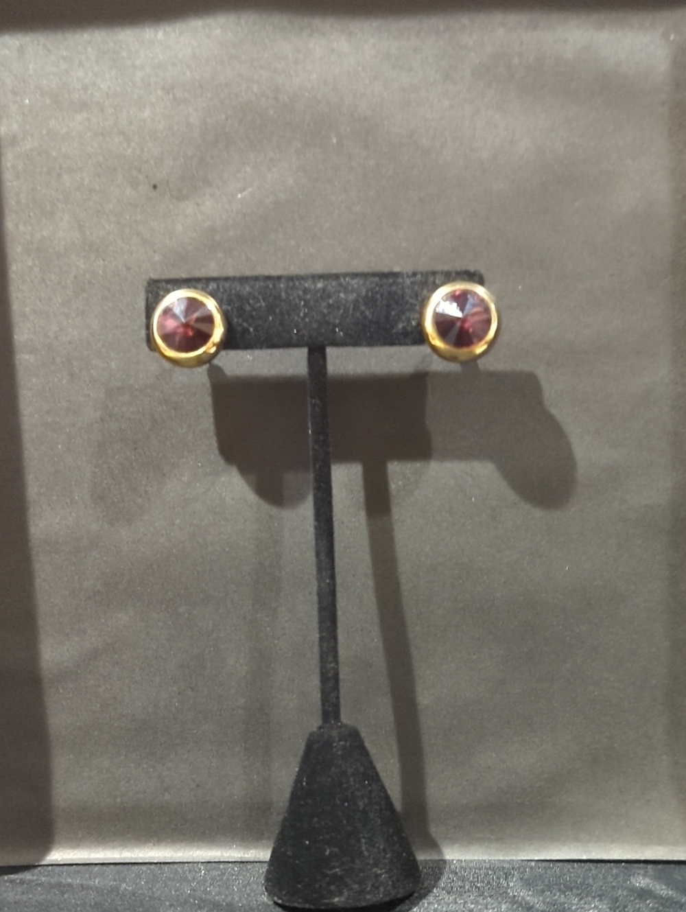 Gold-Trim Purple Crystal Stud Earrings